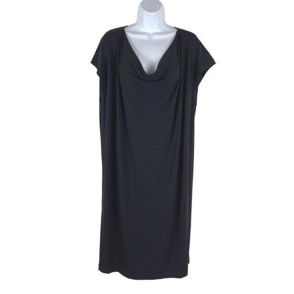 Eileen Fisher Dress Women's Medium‎ Black Drape Neck Rayon Blend DR-1216 - Picture 1 of 6